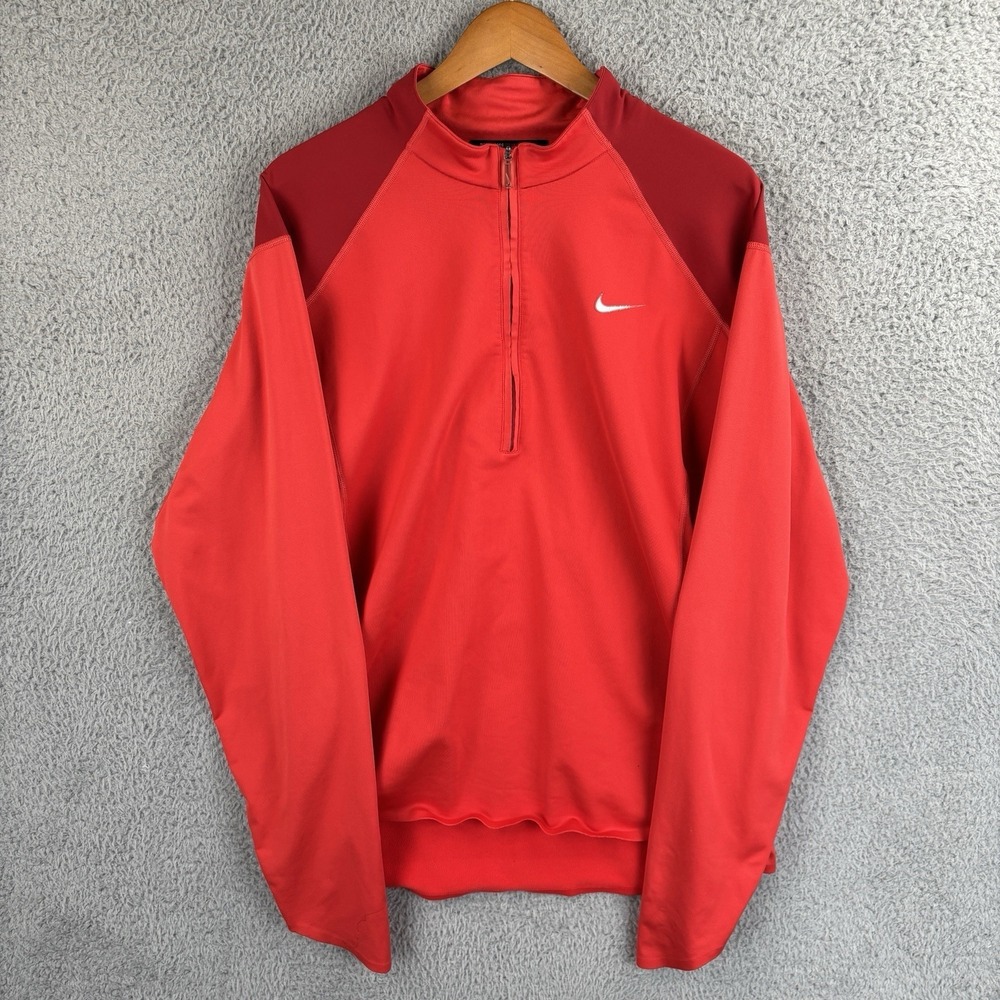 Nike Golf Tiger Woods Shirt Mens Large Red 1/2 Zip Pullover